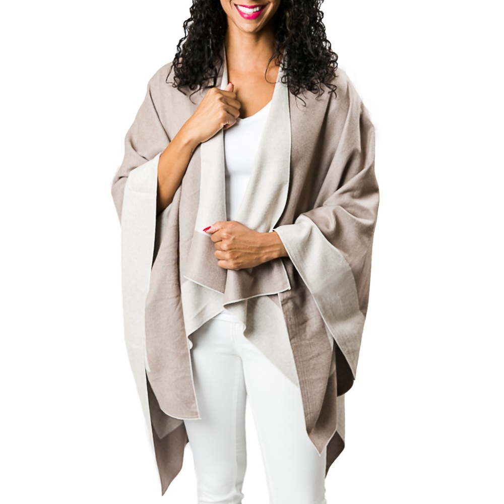 Carolina Reversible Cream and Tan Ruana Wrap